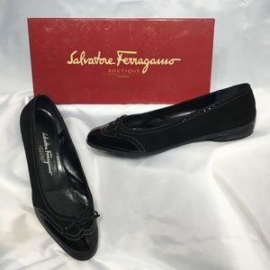 Ferragamo Nero Suede & Patent Wingtip Black Flats